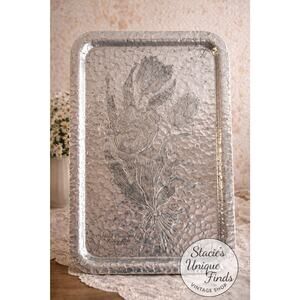 Vintage Rodney Kent Hammered Aluminum Tray Tulip Hand Wrought 16"X 11.5"
